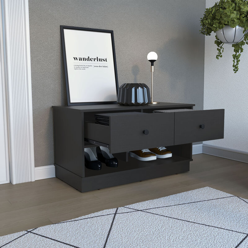 DEPOT E-SHOP Uranus Storage Bench, Two Drawers, Two Open Shelves, Black image number 2