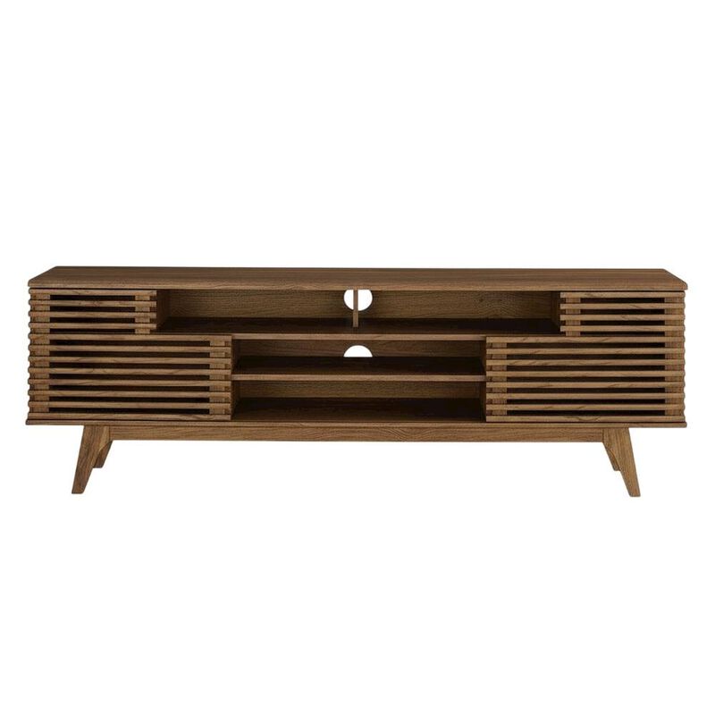 Brown Wood TV Console with Spacious Surface and Modern Design image number 1