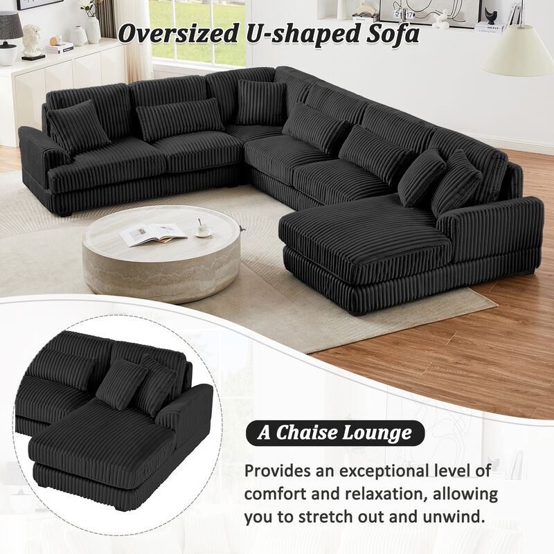 128.35" Oversized Corduroy U-Shaped Sectional Sofa image number 3
