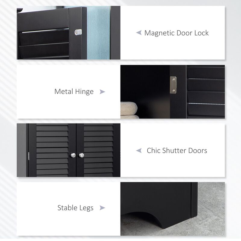 Black Bathroom Storage: Tall Linen Tower Cabinet with Doors & Shelf