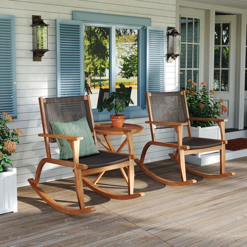 Merax 2 Pieces Outdoor Patio Acacia Wood Rocking Chair image number 1