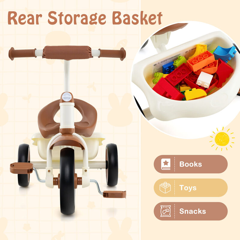 Toddler 3-Wheel Tricycle with Adjustable Seat and Storage Basket for Kids image number 4