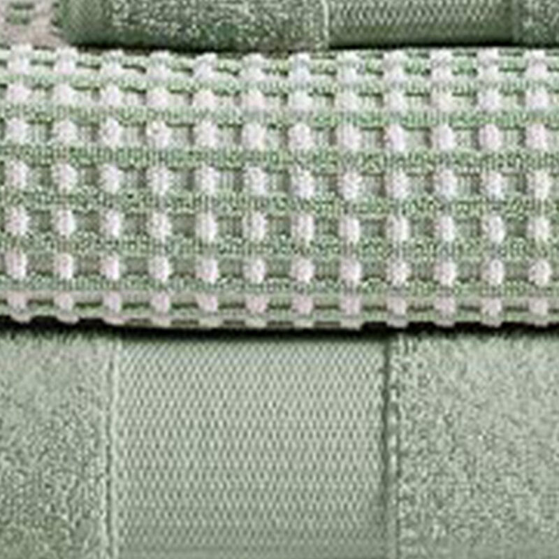 Porto 6 Piece Dual Tone Towel Set with Jacquard Grid Pattern The Urban Port, Green-Benzara
