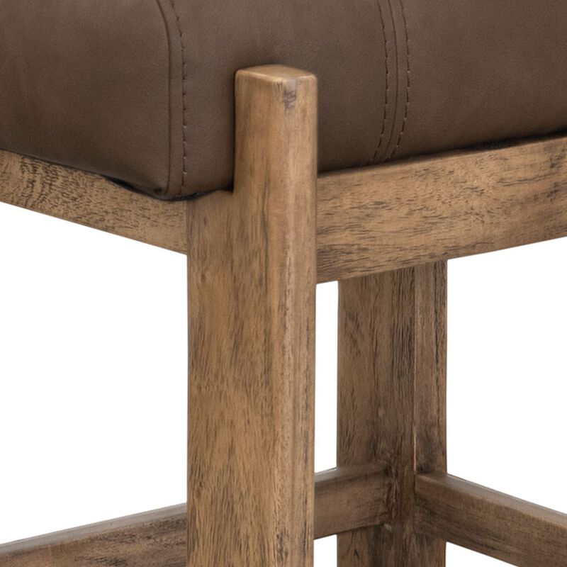 Eray Counter Stool, Almond Barrel Brown, Rustic Dark Faux Leather