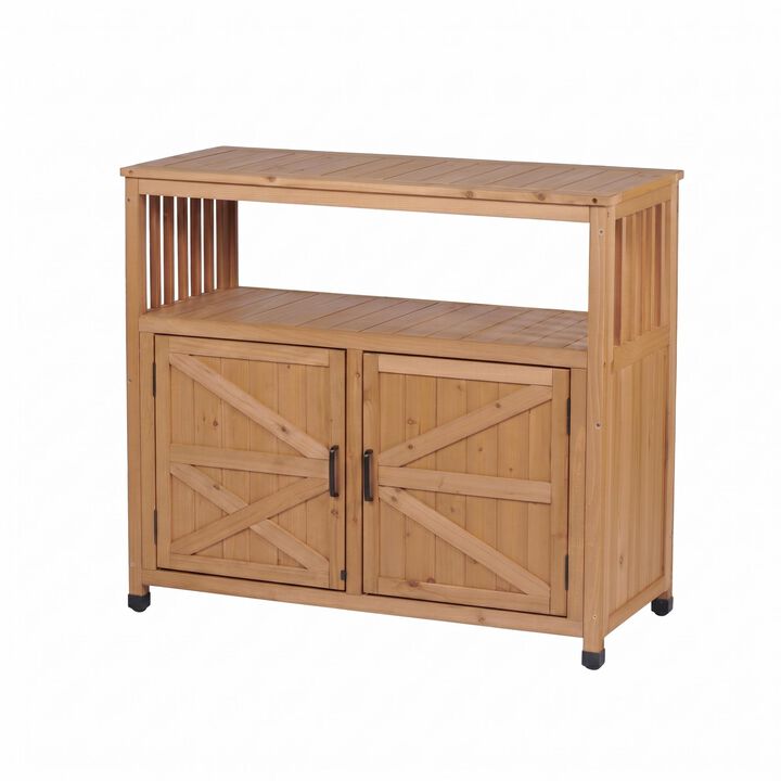 Wooden Patio Bar Table Set with Storage, Buffet Cabinet Sideboard
