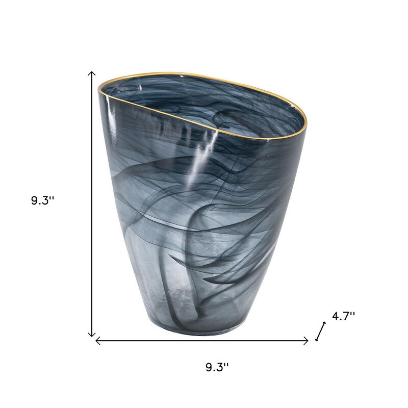 HomeRoots 9" Charcoal Abstract Swirl Art Glass Table Vase image number 6