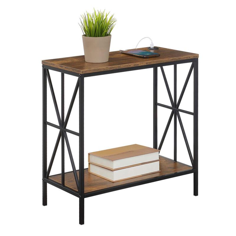 Convenience Concepts Tucson Starburst Chairside End Table with Charging Station and Shelf, Barnwood/Black