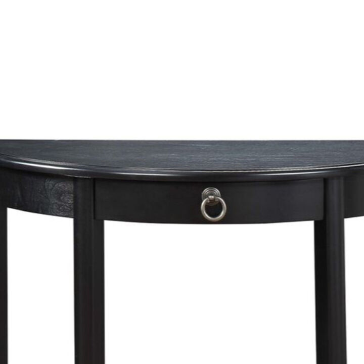 Wooden Half Moon Shaped Console Table with One Storage Drawer, Black-Benzara