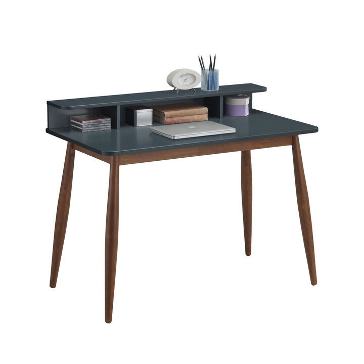 GOODSILO Mid-Century Modern Writing Desk with Hutch and Storage Shelves for Home Office Workstation