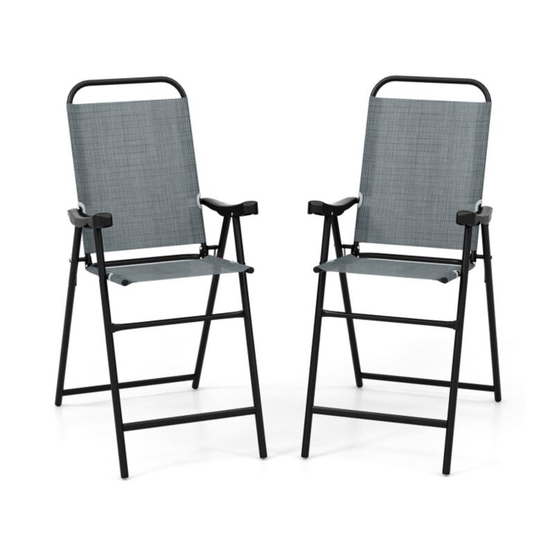 Hivvago Patio Folding Bar Stool Set of 2 with Metal Frame and Footrest