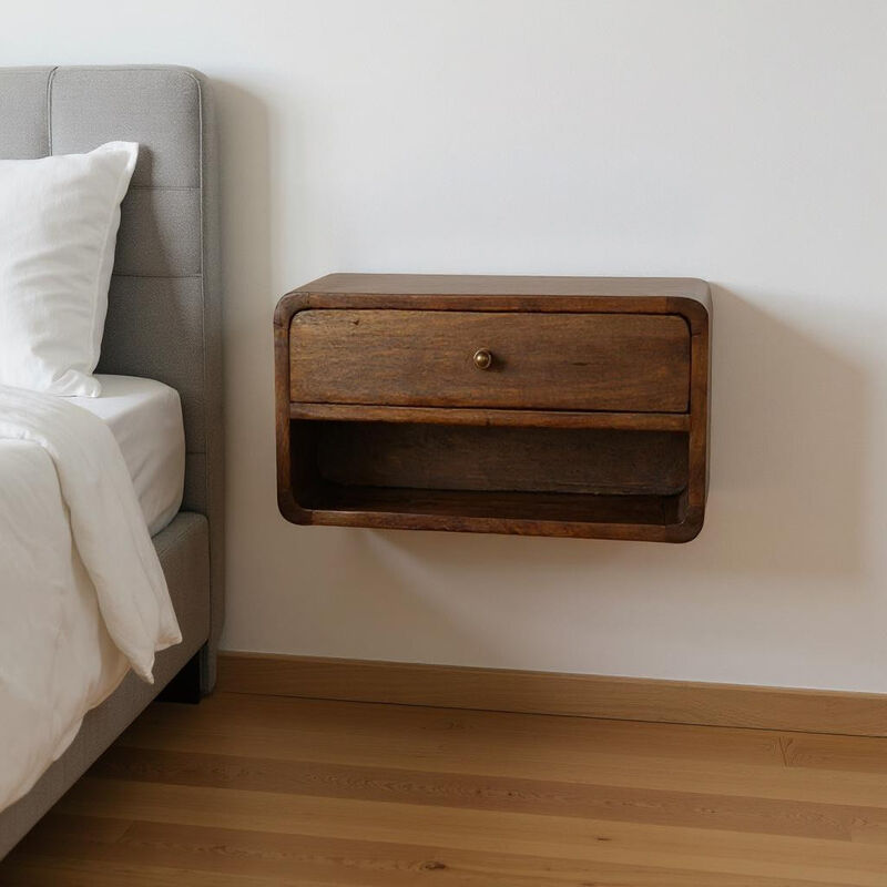 HomeRoots 18" Chestnut Solid Wood One Drawer Floating Nightstand image number 1