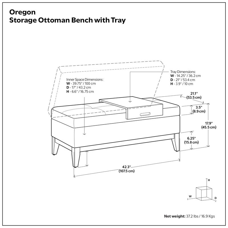 Simpli Home Oregon Storage Ottoman Bench with Tray image number 6