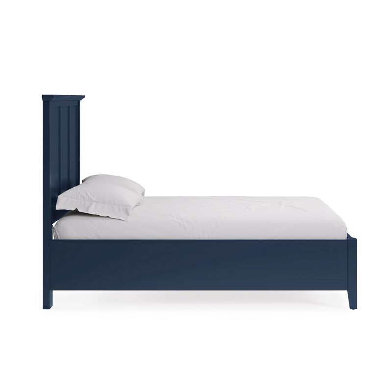Fritz Queen Size Bed, Three Panel Design, Beveled Top, Solid Wood, Blue