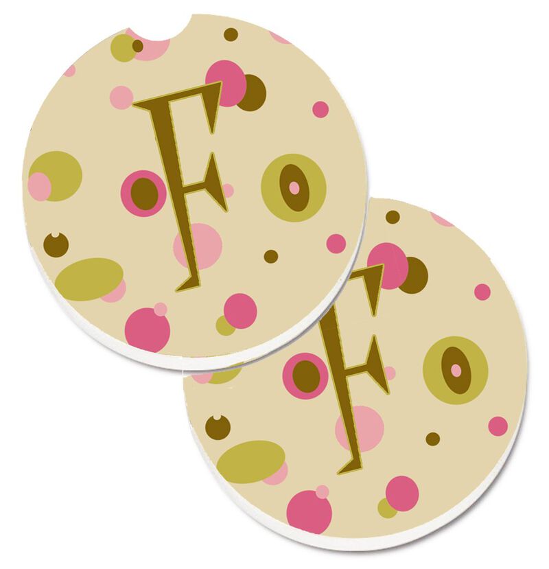 Caroline's Treasures Letter F Initial Monogram - Tan Dots Set of 2 Cup Holder Car Coasters CJ1004-FCARC, 2.56, Multicolor