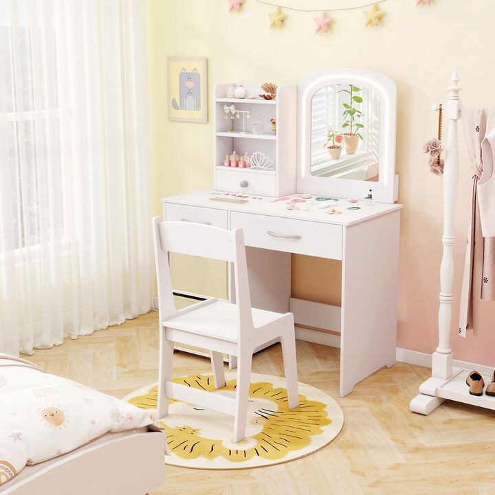 Child’s Vanity Set with Lighted Mirror, Chair & Functional Drawers