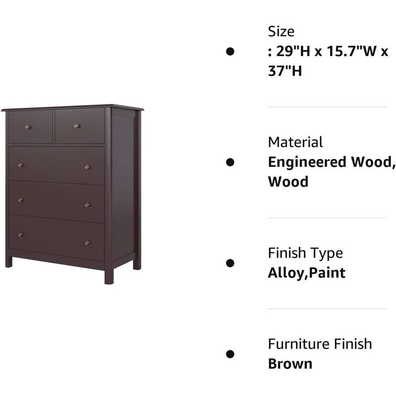 ShipItFurniture Dark Brown Modern 5-Drawer Chest of Drawers for Bedroom image number 7