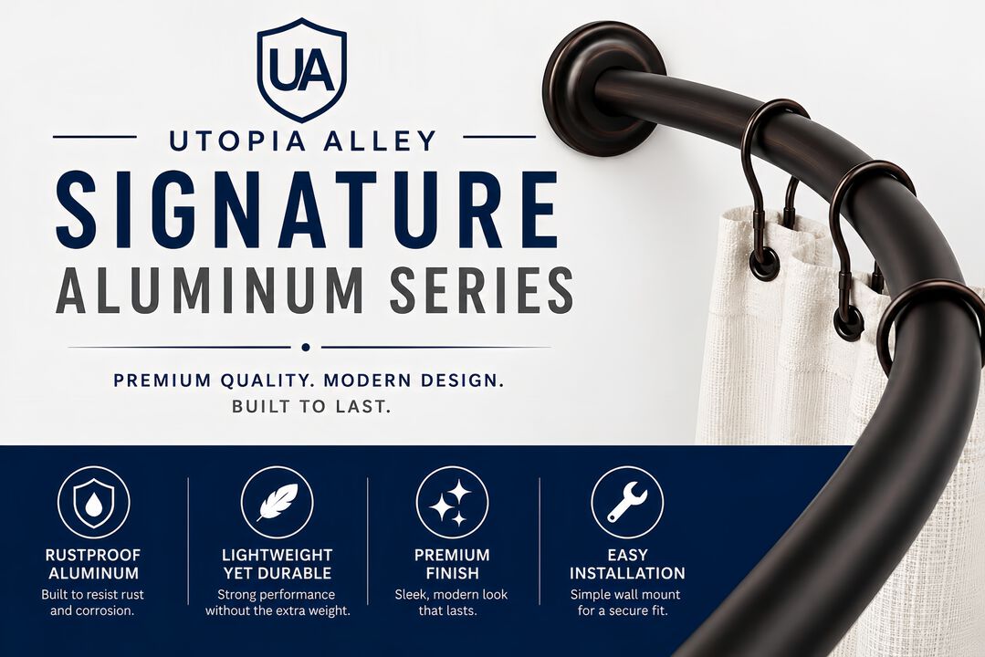Utopia Alley Signature Aluminum Series Curved Shower Curtain Rod - Rustproof Aluminum Wall Mount Rod, Adjustable 45 to 72 Inch, Adds Up to 8 Inches of Extra Shower Space
