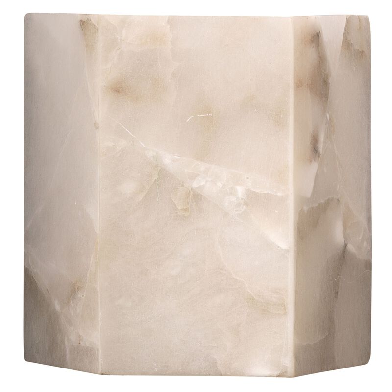 Ava 7 Inch Modern Wall Sconce, Hand Carved Alabaster, Hexagonal, White-Benzara image number 1