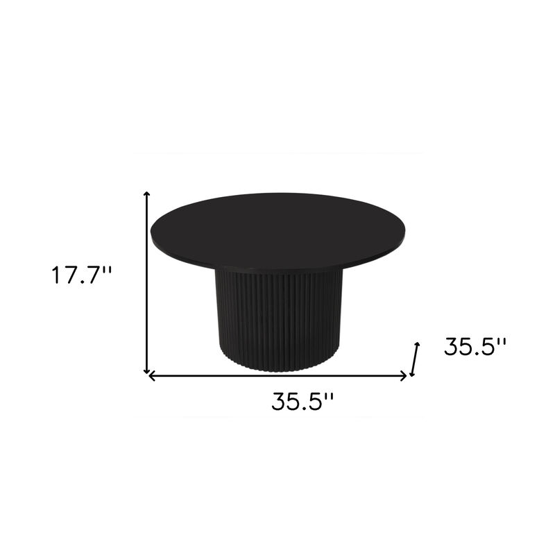 HomeRoots 36" Black Solid Wood Round Pedestal Coffee Table image number 4