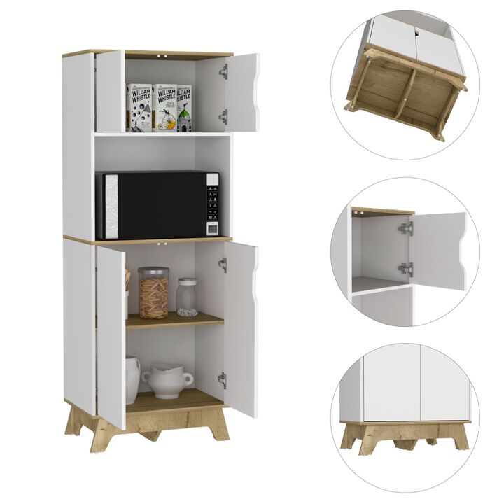 DEPOT E-SHOP Dahoon Microwave Pantry Double Door Cabinet , Light Oak / White
