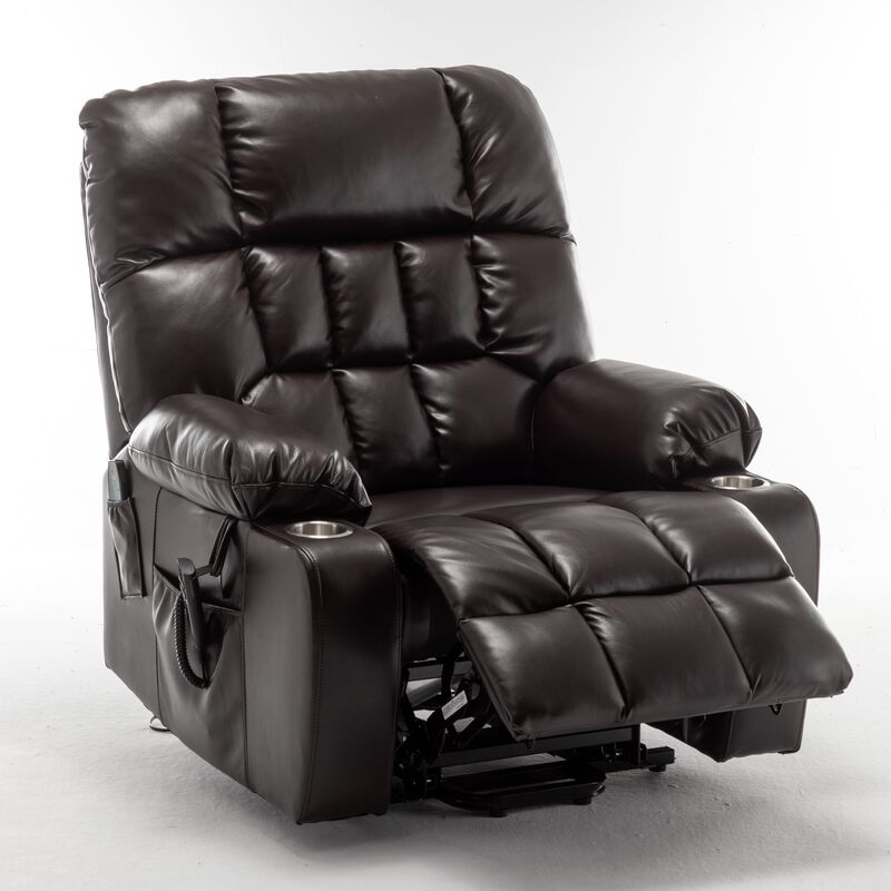 Leather Lift Recliner with Heat and Massage Lift Sofa Chair with 2 Pockets, 2 Cup Holder, 2 Remote image number 1