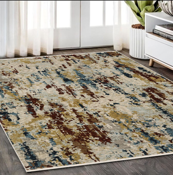 HomeRoots Abstract Distressed Area Rug With Fringe