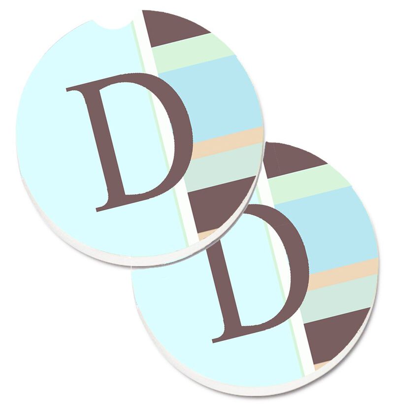 Caroline's Treasures Letter D Initial Monogram - Blue Stripes Set of 2 Cup Holder Car Coasters CJ1003-DCARC, 2.56, Multicolor