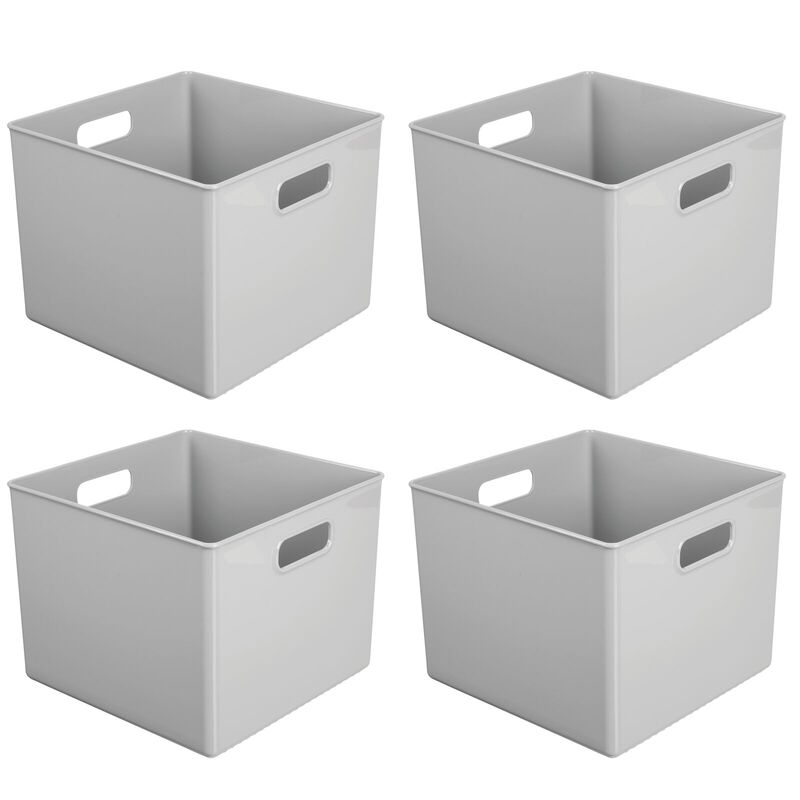 mDesign Plastic Deep Home Storage Organizer Basket Bin, Handles, 4 Pack, Gray image number 1
