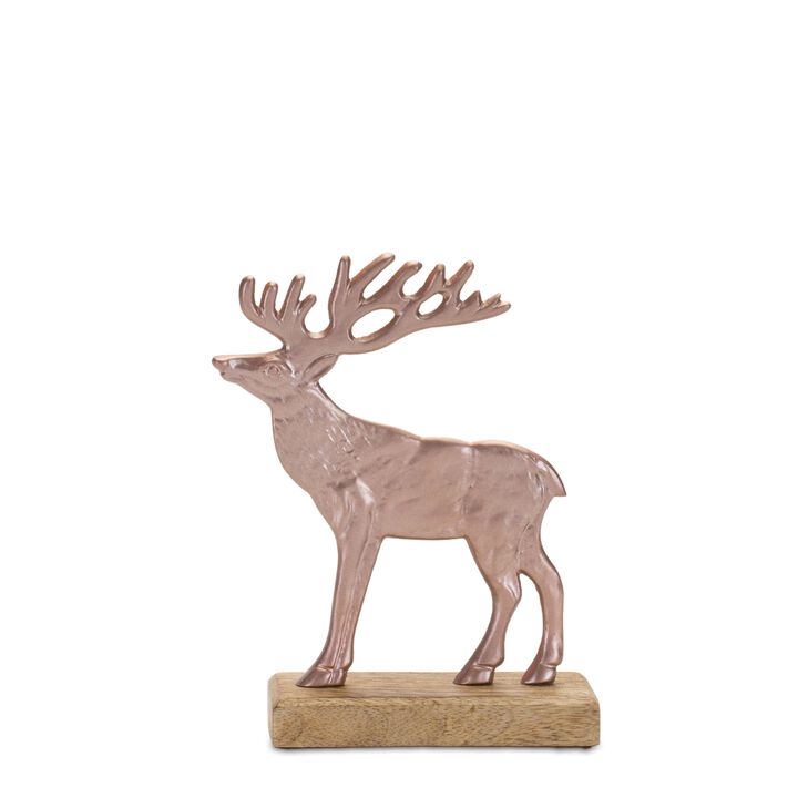 Rustic Metal Deer Figures on Wood Base, Set of 2 for Festive Home Accents