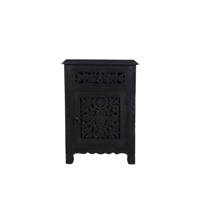 HomeRoots 30" Black Solid Wood Distressed One Drawer Nightstand