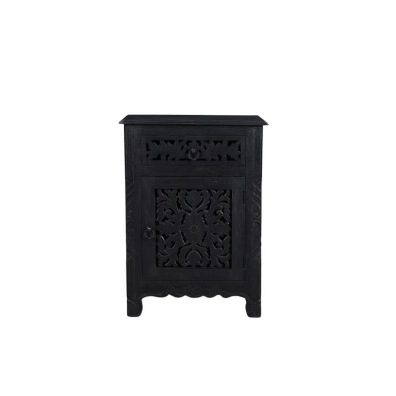 HomeRoots 30" Black Solid Wood Distressed One Drawer Nightstand image number 0