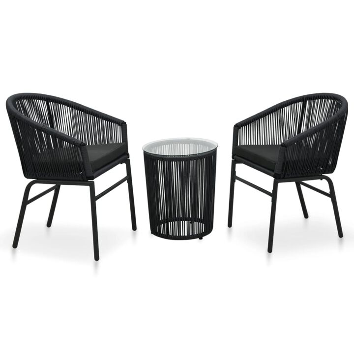 vidaXL 3 Piece Bistro Set with Cushions PVC Rattan Black