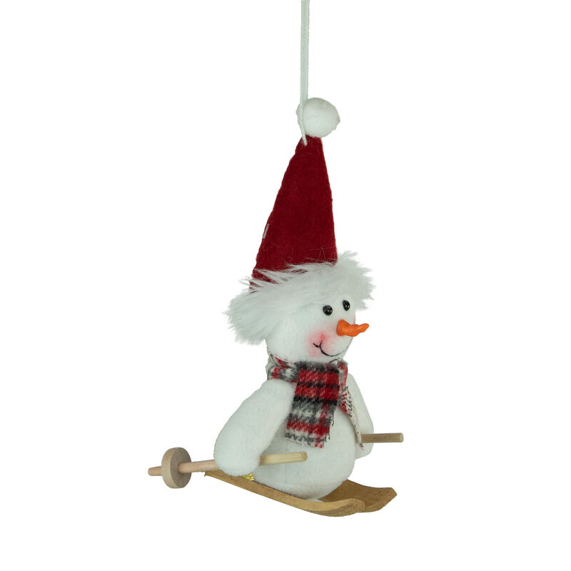 9.5" Skiing Snowman with Red Santa Hat Christmas Ornament image number 0