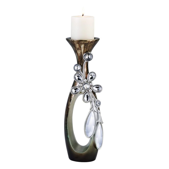 Homezia 20" Ornate Faux Crystal Tabletop Pillar Candle Holder