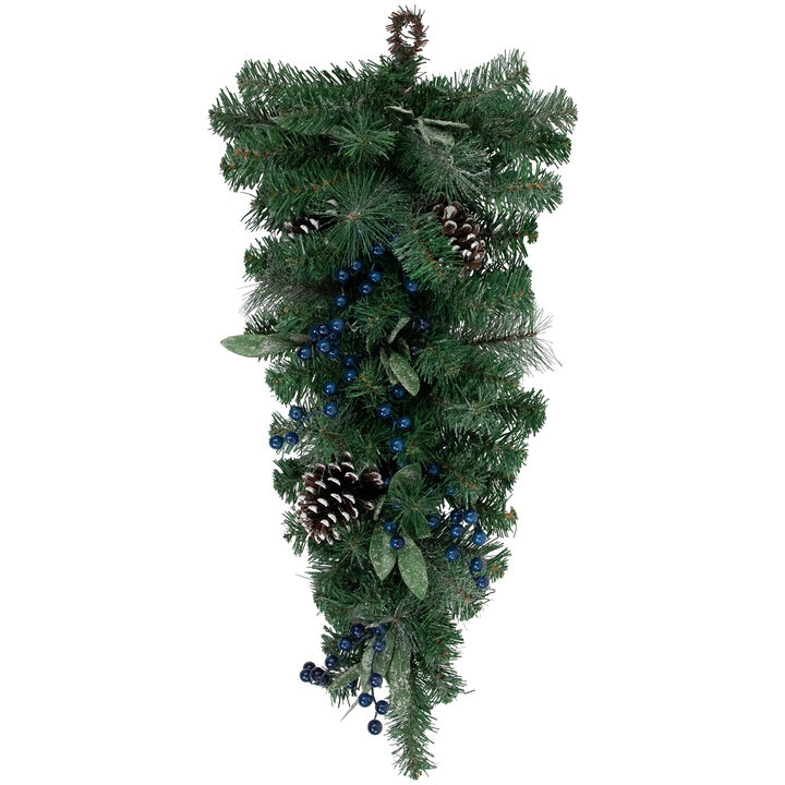28" Mixed Pine and Blueberries Artificial Christmas Teardrop Swag - Unlit