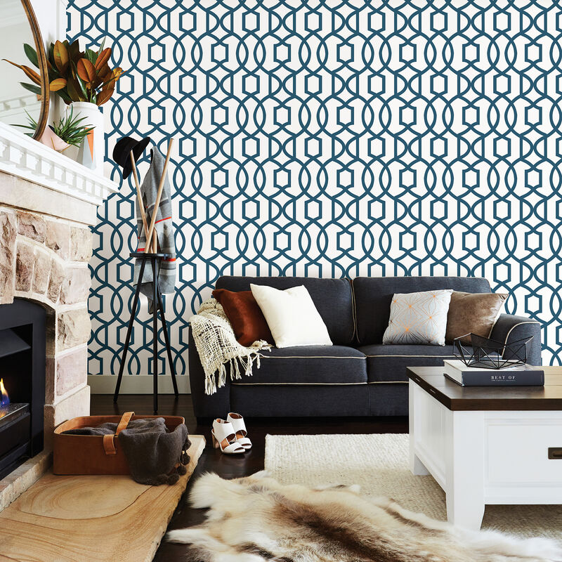Navy Grand Trellis Peel & Stick Wallpaper image number 3