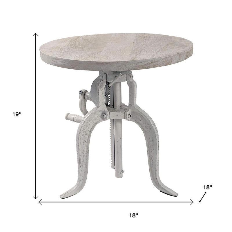 HomeRoots 19" White Solid Wood and Iron Height Adjustable Round End Table image number 6