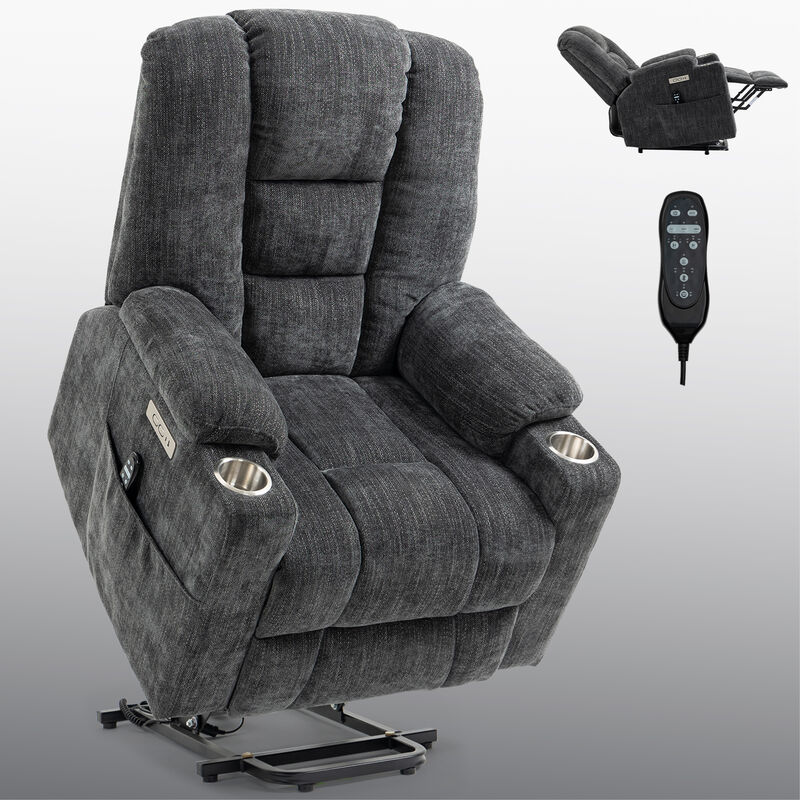 Heavy Duty Power Lift Recliner Chair for Elderly - Overstuffed Wide Seat with Massage & Heat, USB/Type-C Ports, 2 Cup Holders