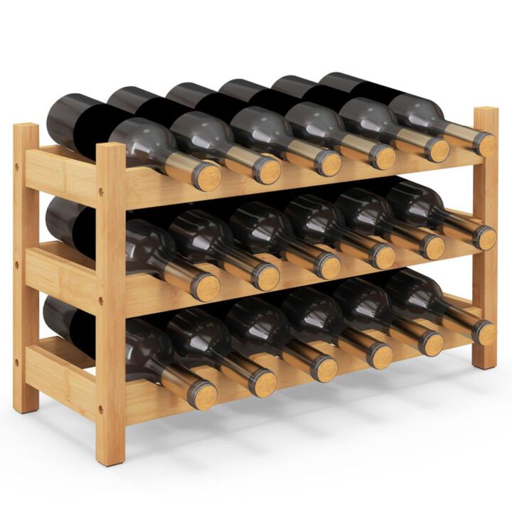 Hivvago 3-Tier Bamboo Freestanding Countertop Wine Bottle Organizer