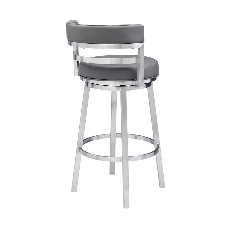Titana Bar Height Swivel Black Faux Leather and Brushed Stainless Steel Bar Stool