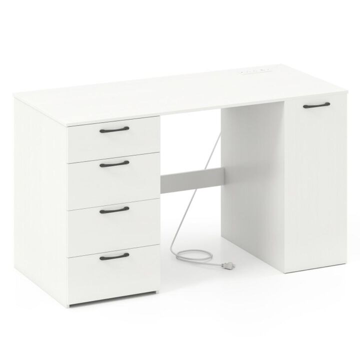 Hivvago 53 Inches Computer Desk with Power Outlets and 4 Storage Drawers