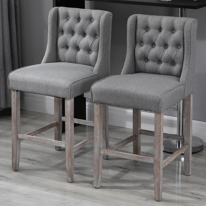 Hivvago Set of 2 Upholstered Bar Stools with Wingback Design