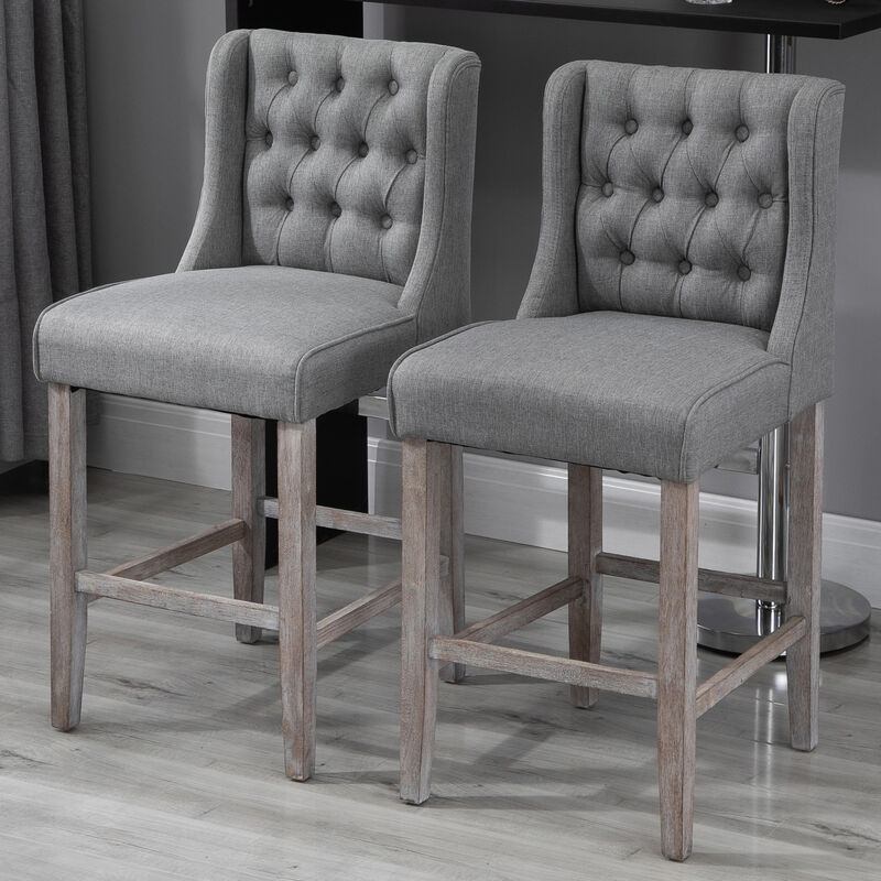 Hivvago Set of 2 Upholstered Bar Stools with Wingback Design image number 1