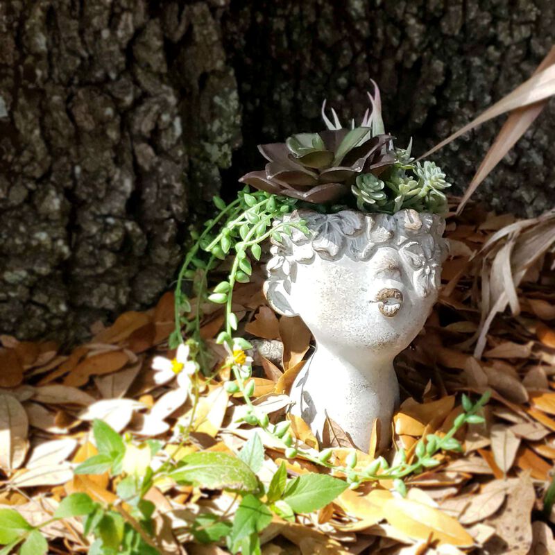 Set Of 2 Pucker Up Junior Kissing Face Weathered Finish Concrete Head Planter image number 4