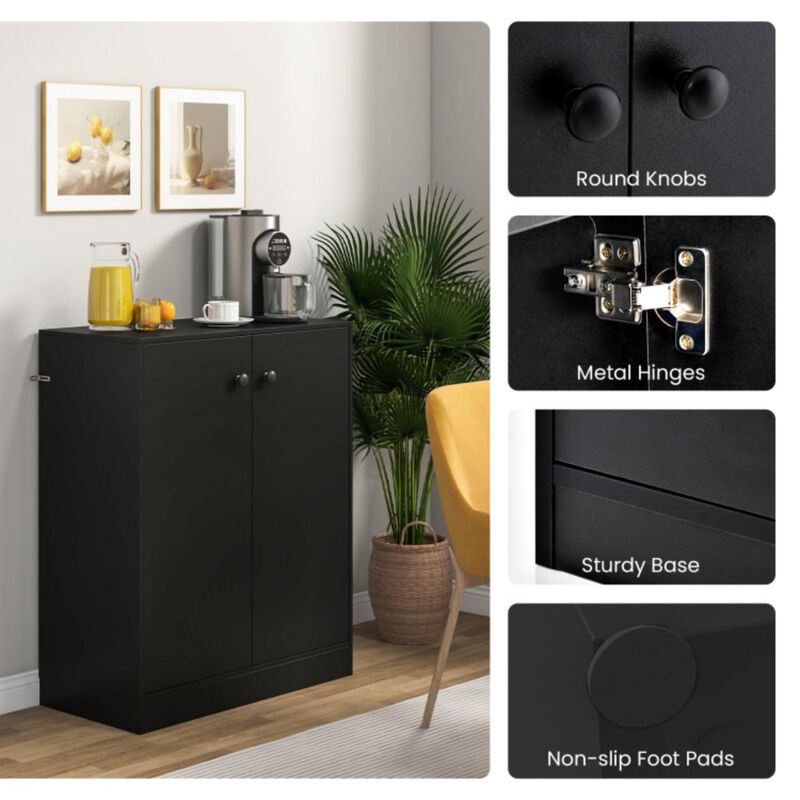 Hivvago 2-Door Modern Floor Storage Cabinet with 3-Tier Shelf-Black