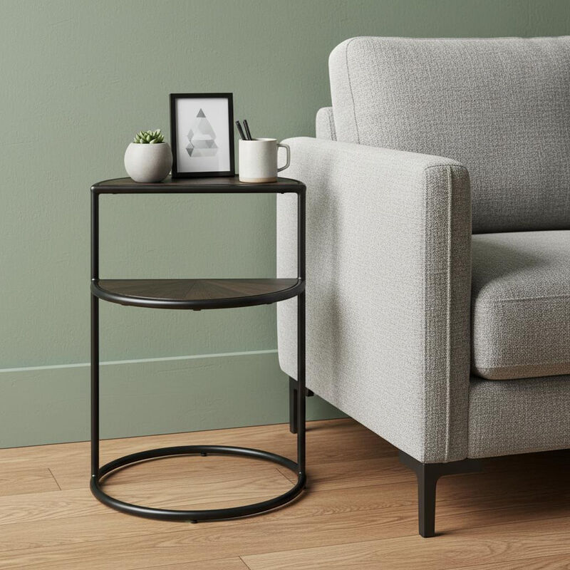 HomeRoots 19" Espresso and Black Solid Wood and Metal Tray Table image number 1