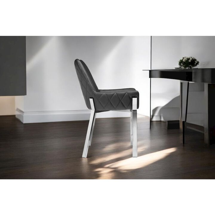 Pangea Home Hudson Diamond Tufted Chair Silver/Black Faux Leather - Set Of 2