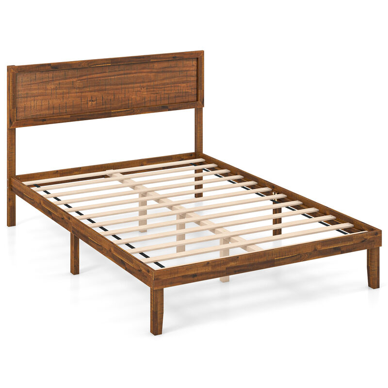 Minimalist Bed Frame with Headboard and Reinforced Wooden Slats