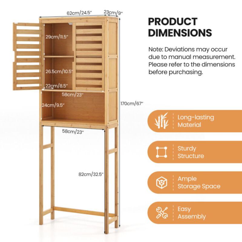 Hivvago Bamboo Over The Toilet Storage Cabinet Bathroom with Adjustable Shelf