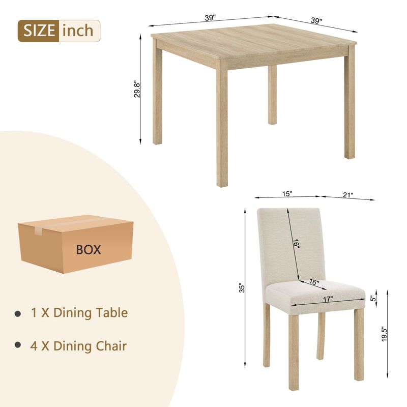 5 Piece Dining Table Set with 4 Chairs, square wooden dining table set for kitchen, dining table set for 4, modern dining furniture set image number 2